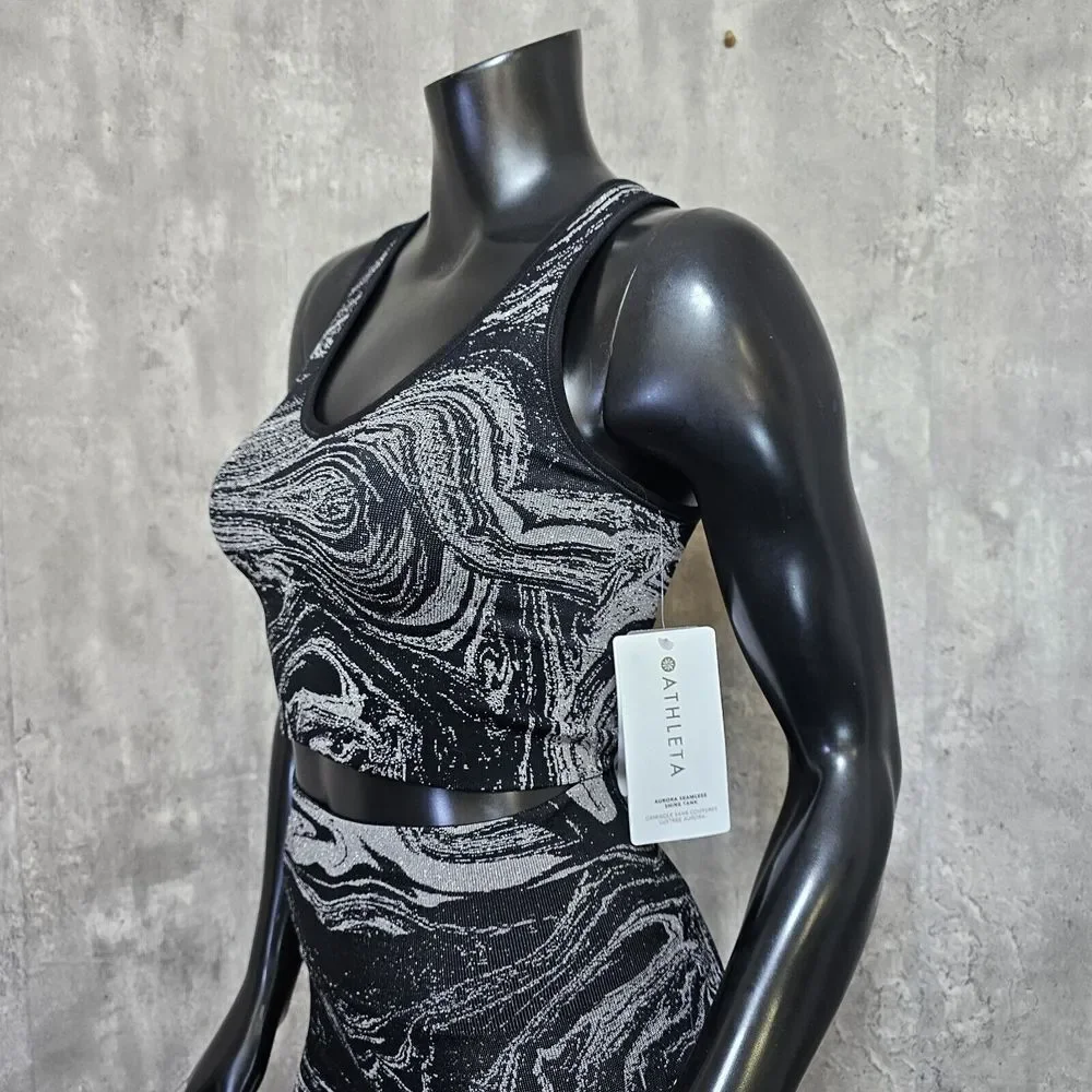 Athleta Womens XS Aurora Seamless Shine Metallic‎ Swirl Workout Set Tank & Pants - Picture 6 of 13